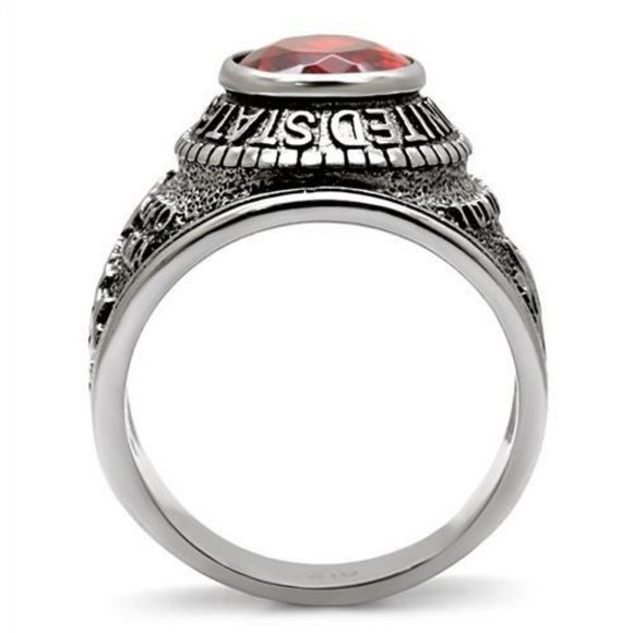 United States US Marines Corp Ring - USMC Military Rings Silver Red Stone - Picture 4 of 7